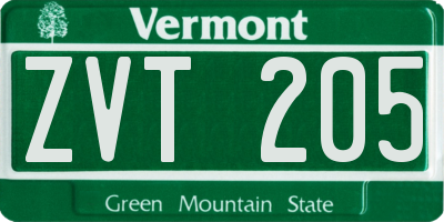 VT license plate ZVT205