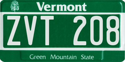 VT license plate ZVT208