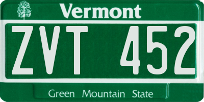 VT license plate ZVT452