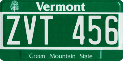 VT license plate ZVT456