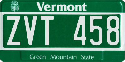 VT license plate ZVT458