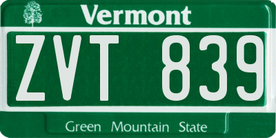 VT license plate ZVT839