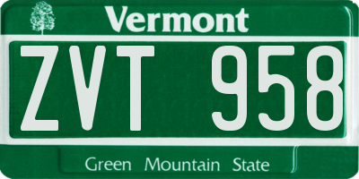 VT license plate ZVT958