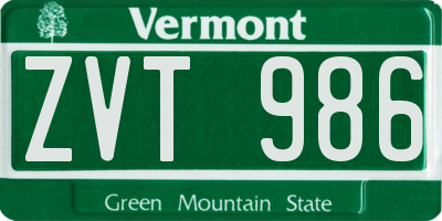 VT license plate ZVT986