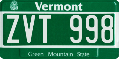 VT license plate ZVT998