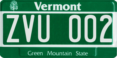VT license plate ZVU002