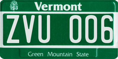 VT license plate ZVU006