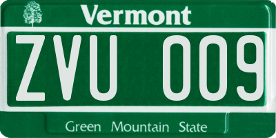 VT license plate ZVU009