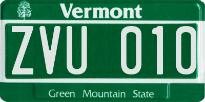 VT license plate ZVU010