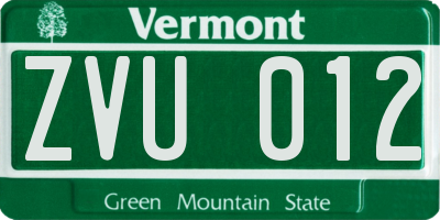 VT license plate ZVU012