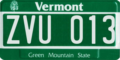 VT license plate ZVU013