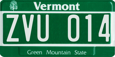 VT license plate ZVU014