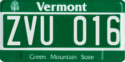 VT license plate ZVU016