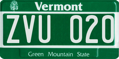 VT license plate ZVU020