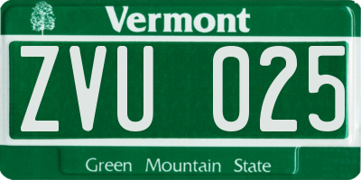 VT license plate ZVU025