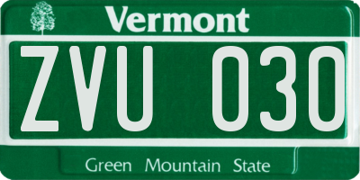 VT license plate ZVU030