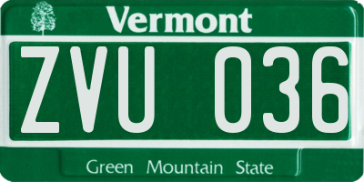 VT license plate ZVU036