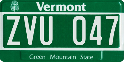 VT license plate ZVU047