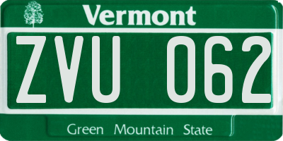 VT license plate ZVU062
