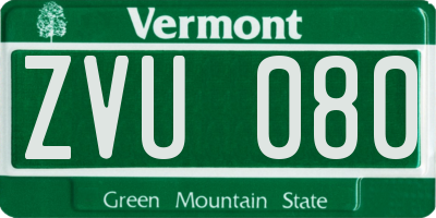 VT license plate ZVU080