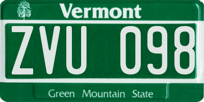 VT license plate ZVU098