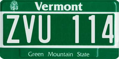 VT license plate ZVU114