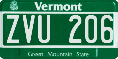 VT license plate ZVU206