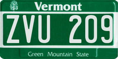 VT license plate ZVU209