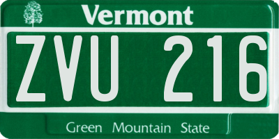 VT license plate ZVU216