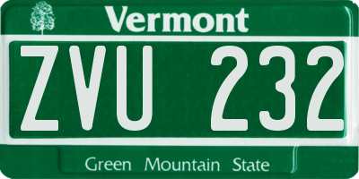VT license plate ZVU232