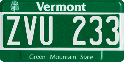 VT license plate ZVU233