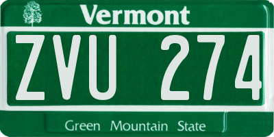VT license plate ZVU274