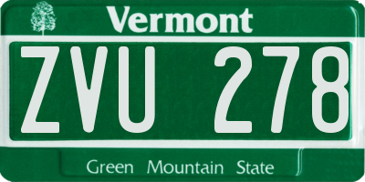 VT license plate ZVU278