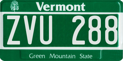 VT license plate ZVU288