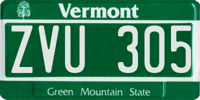 VT license plate ZVU305