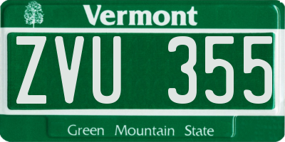 VT license plate ZVU355