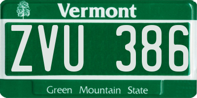 VT license plate ZVU386