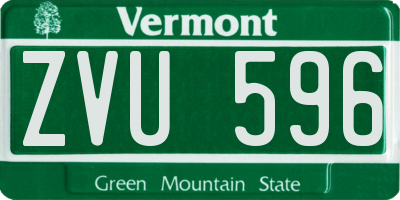 VT license plate ZVU596