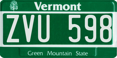 VT license plate ZVU598