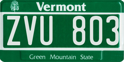 VT license plate ZVU803