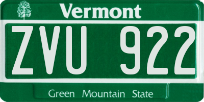 VT license plate ZVU922