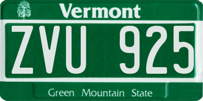 VT license plate ZVU925