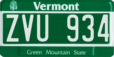 VT license plate ZVU934