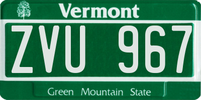 VT license plate ZVU967