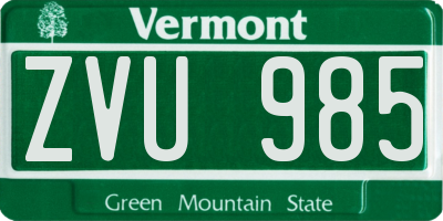 VT license plate ZVU985