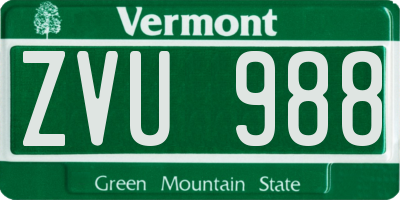 VT license plate ZVU988