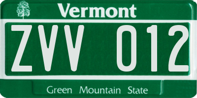 VT license plate ZVV012