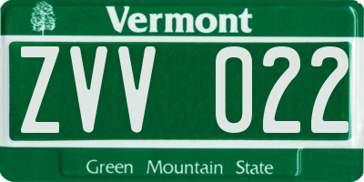 VT license plate ZVV022