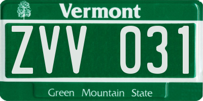 VT license plate ZVV031