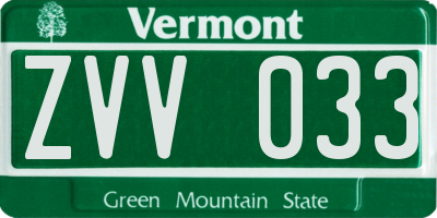 VT license plate ZVV033